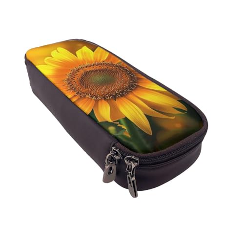 AQRJLPO Federmäppchen aus Leder mit orangefarbenen Sonnenblumen-Drucken, Kosmetik-Organizer-Tasche mit Reißverschluss, wasserdicht, Schulbedarf, Reise-Make-up-Tasche, Schreibwaren-Geschenk für von AQRJLPO