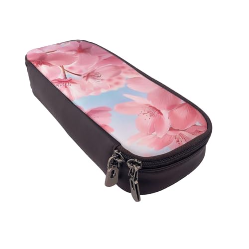 AQRJLPO Federmäppchen aus Leder mit rosa Kirschblüten und Kosmetik-Organizer-Tasche mit Reißverschluss, wasserdicht, für Schule, Reisen, Make-up-Tasche, Schreibwaren-Geschenk für Studenten, Frauen von AQRJLPO