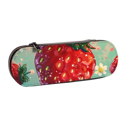 AQRJLPO Federmäppchen aus Leder mit schönem Erdbeerdruck, vielseitig verwendbar, Reise-Kosmetiktasche, Reißverschluss, Schreibtisch-Aufbewahrungsbox, kompaktes Geschenk für Schule, Büro, Reisen von AQRJLPO
