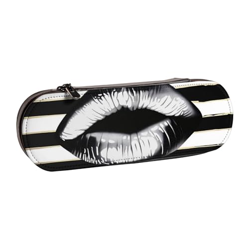 AQRJLPO Federmäppchen aus Leder mit schwarzen und weißen Streifen, multifunktional, Reise-Kosmetiktasche, Reißverschluss, Schreibtisch-Aufbewahrungsbox, kompaktes Geschenk für Schule, Büro, Reisen von AQRJLPO