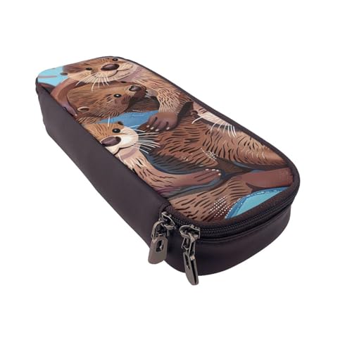 AQRJLPO Federmäppchen aus Leder mit süßem braunem Otter-Aufdruck, Kosmetik-Organizer-Tasche mit Reißverschluss, wasserdicht, für Schulbedarf, Reise-Make-up-Tasche, Schreibwaren-Geschenk für Studenten von AQRJLPO