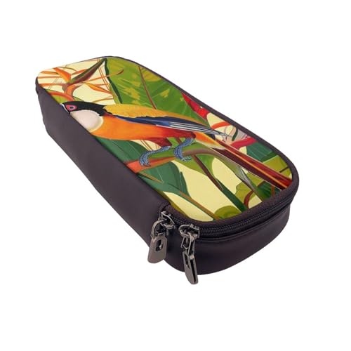 AQRJLPO Federmäppchen aus Leder mit tropischem Paradiesvogel-Aufdruck, Kosmetik-Organizer-Tasche mit Reißverschluss, wasserdicht, Schulbedarf, Reise-Make-up-Tasche, Schreibwaren-Geschenk für Studenten von AQRJLPO