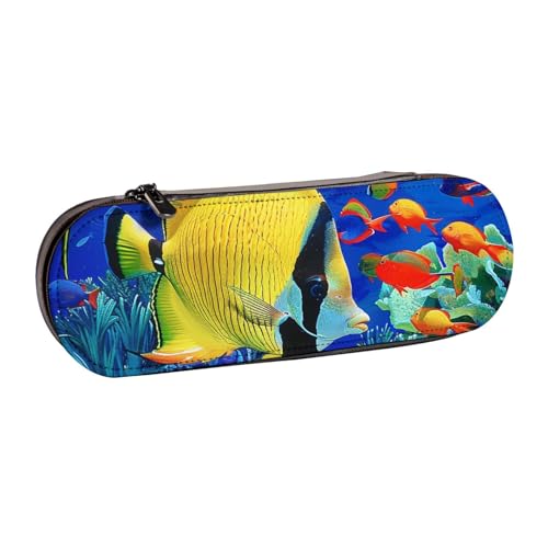 AQRJLPO Federmäppchen aus Leder mit tropischem Seefisch-Druck, vielseitig verwendbar, Reise-Kosmetiktasche, Reißverschluss, Schreibtisch-Aufbewahrungsbox, kompaktes Geschenk für Schule, Büro, Reisen von AQRJLPO