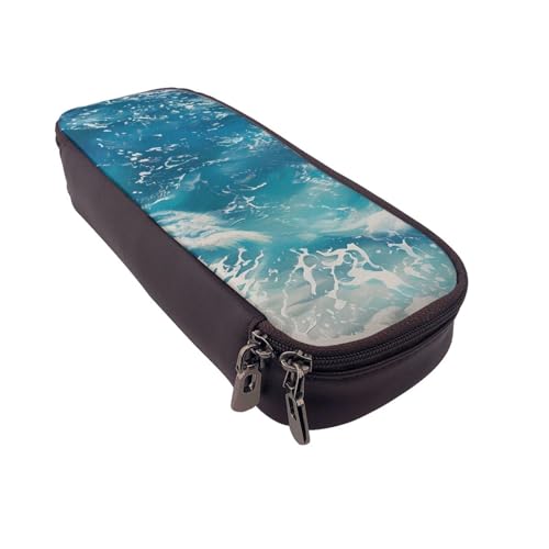 AQRJLPO Federmäppchen aus Leder mit tropischem Strandmotiv und Kosmetik-Organizer-Tasche mit Reißverschluss, wasserdicht, für Schulbedarf, Reise-Make-up-Tasche, Schreibwaren-Geschenk für Studenten von AQRJLPO