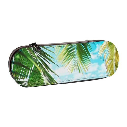 AQRJLPO Federmäppchen aus Leder mit tropischem Strandpflanzen-Motiv, vielseitig verwendbar, Reise-Kosmetiktasche, Reißverschluss, Schreibtisch-Aufbewahrungsbox, kompaktes Geschenk für Schule, Büro von AQRJLPO