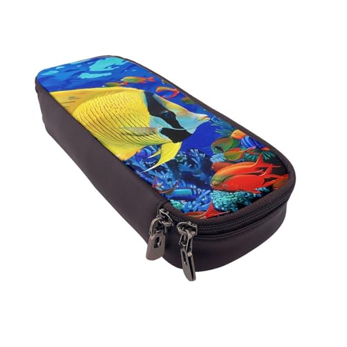 AQRJLPO Federmäppchen aus Leder mit tropischen Meeresfisch-Aufdrucken, Kosmetik-Organizer-Tasche mit Reißverschluss, wasserdicht, Schulbedarf, Reise-Make-up-Tasche, Schreibwaren-Geschenk für Studenten von AQRJLPO