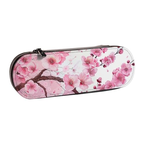 AQRJLPO Federmäppchen aus Leder mit verführerischem Kirschblüten-Aufdruck, vielseitig verwendbar, Reise-Kosmetiktasche, Reißverschluss, Schreibtisch-Aufbewahrungsbox, kompaktes Geschenk für Schule von AQRJLPO