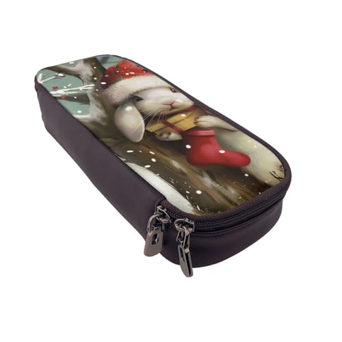 AQRJLPO Federmäppchen aus Leder mit weihnachtlichem Hasen-Aufdruck, Kosmetik-Organizer-Tasche mit Reißverschluss, wasserdicht, Schulbedarf, Reise-Make-up-Tasche, Schreibwaren-Geschenk für Studenten von AQRJLPO