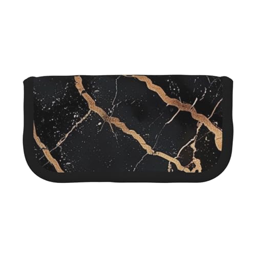 AQRJLPO Federmäppchen aus Segeltuch für Jungen, Mädchen, Damen, Kosmetik- und Schreibwaren-Organizer, Reißverschluss, Schreibtisch-Aufbewahrungstasche für Schule, Büro und Reisen, Schwarz / goldfarben von AQRJLPO