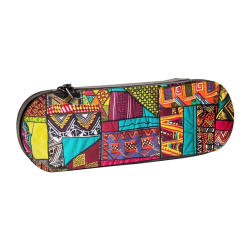 AQRJLPO Federmäppchen aus afrikanischem Textil, Patchwork-Druck, Leder, multifunktional, Reise-Kosmetiktasche, Reißverschluss, Schreibtisch-Aufbewahrungsbox, kompaktes Geschenk für Schule, Büro von AQRJLPO