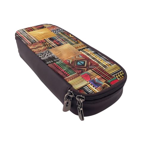 AQRJLPO Federmäppchen aus afrikanischem Textil, Patchwork-Drucke, Leder-Federmäppchen und Kosmetik-Organizer-Tasche mit Reißverschluss, wasserdicht, Schulbedarf, Reise-Make-up-Tasche von AQRJLPO
