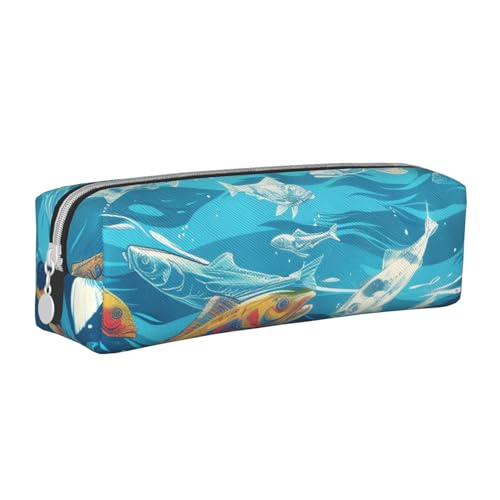 AQRJLPO Federmäppchen aus bedrucktem Leder, Motiv: Fische, niedliches Federmäppchen, Stifteetui, Schule, Schreibwaren, Organizer, Make-up-Tasche für Jungen, Mädchen, Studenten, weiß, Einheitsgröße von AQRJLPO
