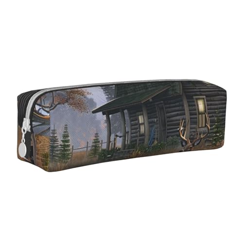 AQRJLPO Federmäppchen aus bedrucktem Leder, Motiv: Hirschjagd, niedliches Federmäppchen, Federmäppchen, Schule, Schreibwaren, Organizer, Make-up-Tasche für Jungen, Mädchen, Studenten, weiß von AQRJLPO