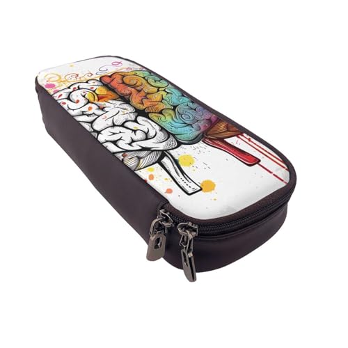AQRJLPO Federmäppchen für linke und rechte Gehirnhälfte, Leder-Federmäppchen und Kosmetik-Organizer-Tasche mit Reißverschluss, wasserdicht, Schulbedarf, Reise-Make-up-Tasche, Schreibwaren-Geschenk für von AQRJLPO