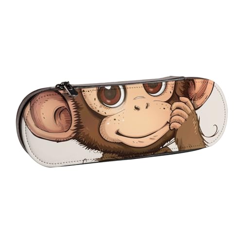 AQRJLPO Federmäppchen mit Affen-Kunstdruck, Leder, multifunktional, Reise-Kosmetiktasche, Reißverschluss, Schreibtisch-Aufbewahrungsbox, kompaktes Geschenk für Schule, Büro, Reisen, Schwarz von AQRJLPO