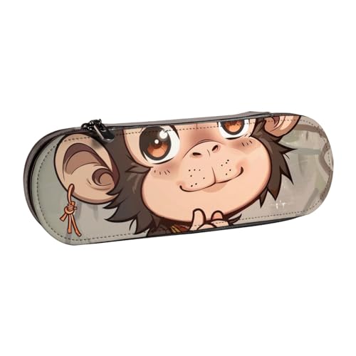 AQRJLPO Federmäppchen mit Affen-Kunstdruck, Leder, multifunktional, Reise-Kosmetiktasche, Reißverschluss, Schreibtisch-Aufbewahrungsbox, kompaktes Geschenk für Schule, Büro, Reisen, Schwarz von AQRJLPO