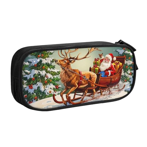 AQRJLPO Federmäppchen mit Aufdruck "Merry Christmas Day" für Jungen und Mädchen, großes Fassungsvermögen, Büro, Schule, Studenten, Schreibwaren-Tasche, Stifthalter mit 2 Fächern, Schwarz, Schwarz von AQRJLPO