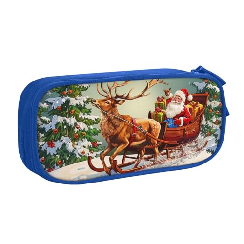 AQRJLPO Federmäppchen mit Aufdruck "Merry Christmas Day" für Jungen und Mädchen, großes Fassungsvermögen, Büro, Schule, Studenten, Schreibwaren-Tasche, Stifthalter mit 2 Fächern, Schwarz, blau von AQRJLPO