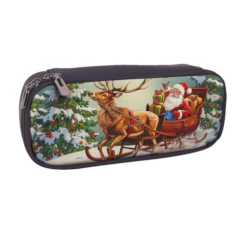 AQRJLPO Federmäppchen mit Aufschrift "Merry Christmas Day", Leder, niedliches Federmäppchen, Reise-Make-up-Tasche, Schreibwaren-Geschenk für Studenten, Mädchen, Jungen, Frauen, Schwarz , Einheitsgröße von AQRJLPO