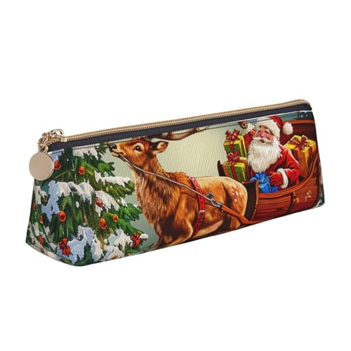 AQRJLPO Federmäppchen mit Aufschrift "Merry Christmas Day", niedliches Leder-Federmäppchen, Federmäppchen, Schulbedarf-Organizer, Make-up-Tasche für Jungen, Mädchen, Studenten, weiß, Einheitsgröße von AQRJLPO