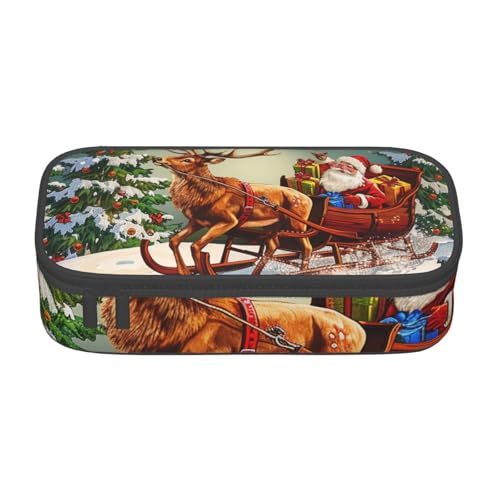 AQRJLPO Federmäppchen mit Aufschrift "Merry Christmas Day", niedliches Stifteetui, großes Fassungsvermögen, Federmäppchen, Reise-Make-up-Tasche für Studenten, Mädchen, Jungen, Frauen, Schwarz von AQRJLPO