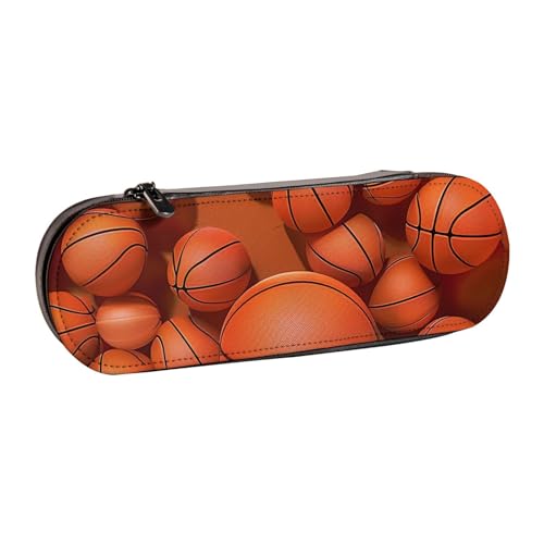 AQRJLPO Federmäppchen mit Basketball-Aufdruck, Leder, multifunktional, Reise-Kosmetiktasche, Reißverschluss, Schreibtisch-Aufbewahrungsbox, kompaktes Geschenk für Schule, Büro, Reisen, Schwarz von AQRJLPO