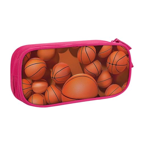 AQRJLPO Federmäppchen mit Basketball-Aufdruck, für Jungen und Mädchen, großes Fassungsvermögen, Büro, Schule, Studenten, Schreibwaren-Tasche, Stifthalter mit 2 Fächern, Schwarz, rose, Einheitsgröße von AQRJLPO