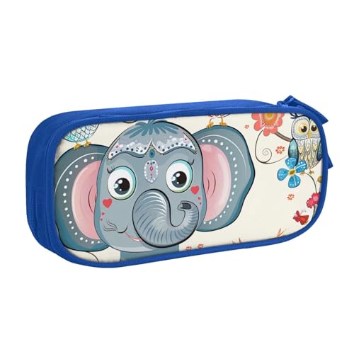 AQRJLPO Federmäppchen mit Cartoon-Elefant und Eulen, Blumendruck, für Jungen und Mädchen, großes Fassungsvermögen, Büro, Schule, Studenten, Schreibwaren-Tasche, Stifthalter mit 2 Fächern, Schwarz von AQRJLPO