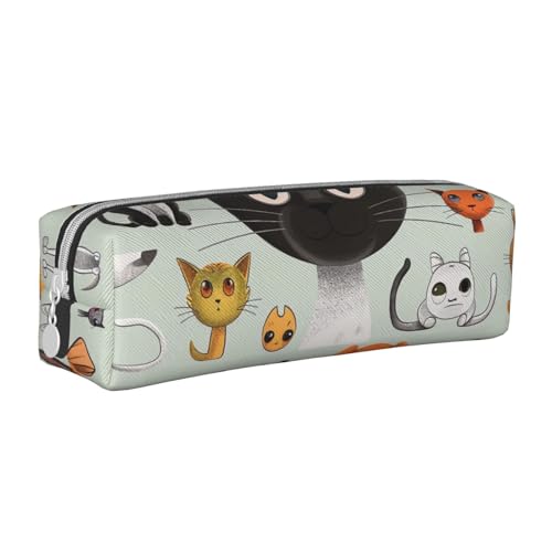 AQRJLPO Federmäppchen mit Cartoon-Katzen- und Hundemotiv, bedrucktes Leder, niedliches Federmäppchen, Federmäppchen, Schulbedarf, Organizer, Make-up-Tasche für Jungen, Mädchen, Studenten, weiß von AQRJLPO