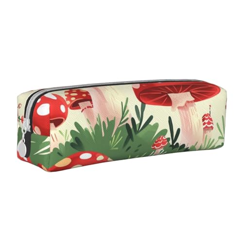 AQRJLPO Federmäppchen mit Cartoon-Pilz-Motiv, bedrucktes Leder, niedliches Federmäppchen, Stifteetui, Schule, Schreibwaren, Organizer, Make-up-Tasche für Jungen, Mädchen, Studenten, weiß von AQRJLPO