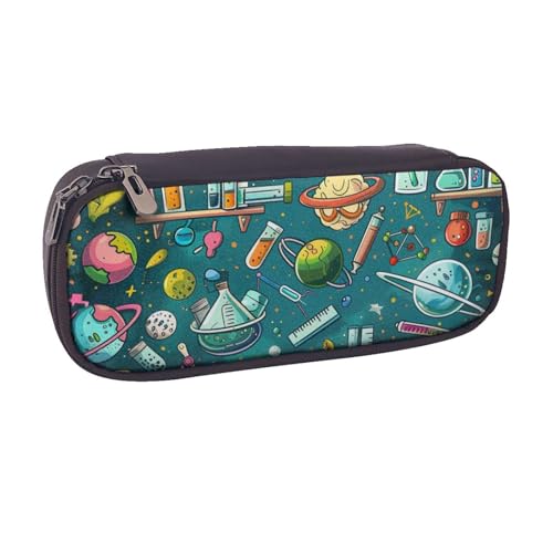 AQRJLPO Federmäppchen mit Cartoon-Wissenschaftsthema, Leder, niedliches Stifteetui, Reise-Make-up-Tasche, Schreibwaren-Geschenk für Studenten, Mädchen, Jungen, Frauen, Schwarz , Einheitsgröße von AQRJLPO