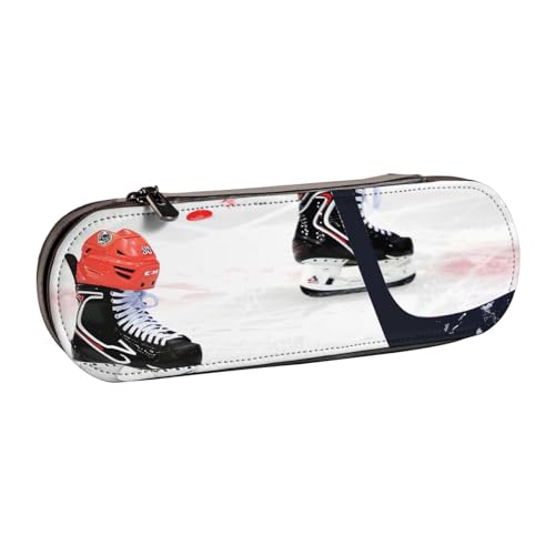 AQRJLPO Federmäppchen mit Eishockey-Muster, Leder, vielseitig verwendbar, Reise-Kosmetiktasche, Reißverschluss, Schreibtisch-Aufbewahrungsbox, kompaktes Geschenk für Schule, Büro, Reisen, Schwarz von AQRJLPO