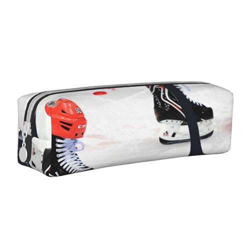 AQRJLPO Federmäppchen mit Eishockey-Muster, bedrucktes Leder, einfaches Federmäppchen, niedliches Federmäppchen, Stifteetui, Schule, Schreibwaren, Organizer, Make-up-Tasche für Jungen, Mädchen von AQRJLPO