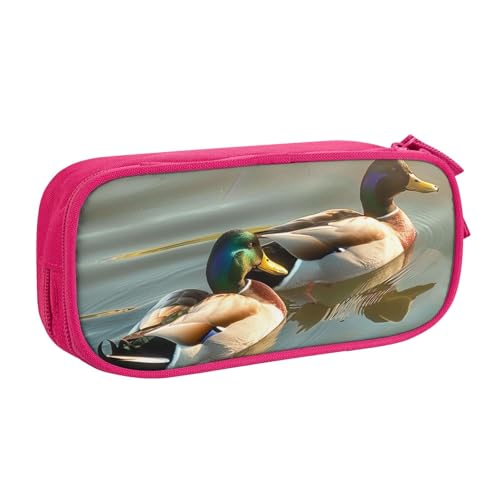AQRJLPO Federmäppchen mit Entenmotiv, für Jungen und Mädchen, großes Fassungsvermögen, Büro, Schule, Studenten, Schreibwaren-Tasche, Stifthalter mit 2 Fächern, Schwarz, rose, Einheitsgröße von AQRJLPO