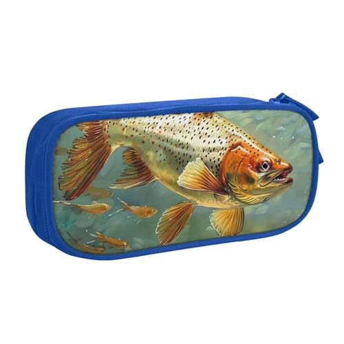 AQRJLPO Federmäppchen mit Fliegenfisch-Aufdruck, für Jungen und Mädchen, großes Fassungsvermögen, Büro, Schule, Studenten, Schreibwaren-Tasche, Stifthalter mit 2 Fächern, Schwarz, blau, Einheitsgröße von AQRJLPO