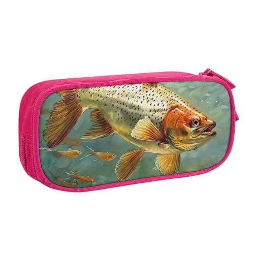 AQRJLPO Federmäppchen mit Fliegenfisch-Aufdruck, für Jungen und Mädchen, großes Fassungsvermögen, Büro, Schule, Studenten, Schreibwaren-Tasche, Stifthalter mit 2 Fächern, Schwarz, rose, Einheitsgröße von AQRJLPO