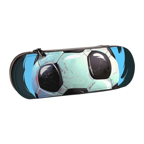 AQRJLPO Federmäppchen mit Fußball-Aufdruck, Leder, vielseitig verwendbar, Reise-Kosmetiktasche, Reißverschluss, Schreibtisch-Aufbewahrungsbox, kompaktes Geschenk für Schule, Büro, Reisen, Schwarz von AQRJLPO
