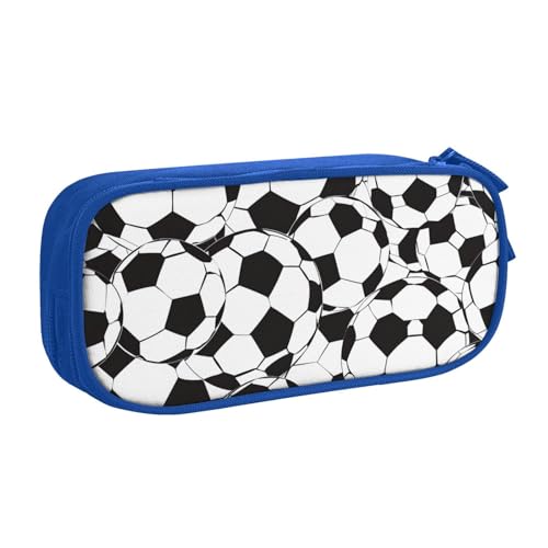 AQRJLPO Federmäppchen mit Fußball-Muster, für Jungen und Mädchen, großes Fassungsvermögen, Büro, Schule, Studenten, Schreibwaren-Tasche, Stifthalter mit 2 Fächern, Schwarz, blau, Einheitsgröße von AQRJLPO