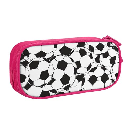 AQRJLPO Federmäppchen mit Fußball-Muster, für Jungen und Mädchen, großes Fassungsvermögen, Büro, Schule, Studenten, Schreibwaren-Tasche, Stifthalter mit 2 Fächern, Schwarz, rose, Einheitsgröße von AQRJLPO