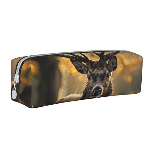 AQRJLPO Federmäppchen mit Geweih, rotes Hirsch, bedrucktes Leder, einfaches Federmäppchen, niedliches Federmäppchen, Schulbedarf, Organizer, Make-up-Tasche für Jungen, Mädchen, Studenten, weiß von AQRJLPO