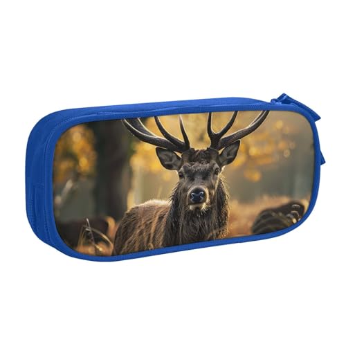 AQRJLPO Federmäppchen mit Geweih und Hirschmotiven für Jungen und Mädchen, großes Fassungsvermögen, Büro, Schule, Studenten, Schreibwaren-Tasche, Stifthalter mit 2 Fächern, Schwarz, blau von AQRJLPO