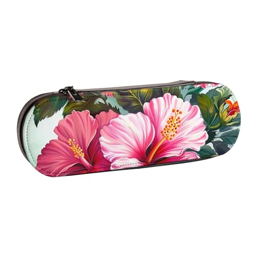 AQRJLPO Federmäppchen mit Hibiskusblumen, Kunstdruck, Leder, vielseitig verwendbar, Reise-Kosmetiktasche, Reißverschluss, Schreibtisch-Aufbewahrungsbox, kompaktes Geschenk für Schule, Büro, Reisen von AQRJLPO
