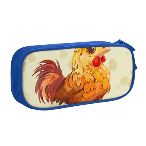AQRJLPO Federmäppchen mit Huhn-Motiv für Jungen und Mädchen, großes Fassungsvermögen, Büro, Schule, Studenten, Schreibwaren-Tasche, Stifthalter mit 2 Fächern, Schwarz, blau, Einheitsgröße, Schulranzen von AQRJLPO