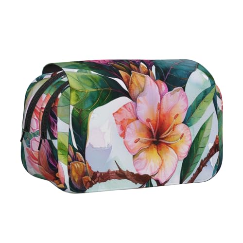 AQRJLPO Federmäppchen mit Karate-Aufdruck, doppellagig, Flip-Bleistifttasche, Stift-Organizer, Make-up-Tasche für Schule, Reisen und Arbeit, Hawaiianischer Blumen-Kunstdruck, Einheitsgröße von AQRJLPO