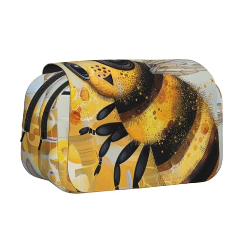 AQRJLPO Federmäppchen mit Karate-Aufdruck, doppellagig, Flip-Bleistifttasche, Stift-Organizer, Make-up-Tasche für Schule, Reisen und Arbeit, Honigbienenkunst, Einheitsgröße, Schulranzen von AQRJLPO
