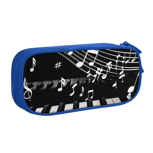 AQRJLPO Federmäppchen mit Klaviertasten mit Musiknoten, für Jungen und Mädchen, großes Fassungsvermögen, Büro, Schule, Studenten, Schreibwaren-Tasche, Stifthalter mit 2 Fächern, Schwarz, blau von AQRJLPO