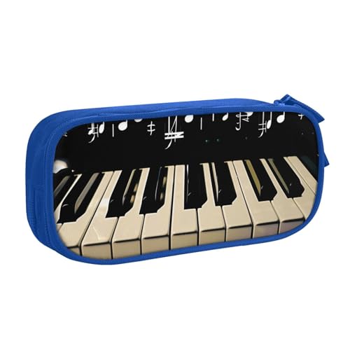 AQRJLPO Federmäppchen mit Klaviertasten mit Musiknoten-Aufdruck, für Jungen und Mädchen, großes Fassungsvermögen, Büro, Schule, Studenten, Schreibwaren-Tasche, Stifthalter mit 2 Fächern, Schwarz, blau von AQRJLPO