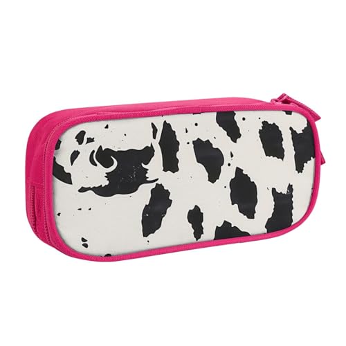 AQRJLPO Federmäppchen mit Kuh-Punkt-Aufdruck, für Jungen und Mädchen, großes Fassungsvermögen, Büro, Schule, Studenten, Schreibwaren-Tasche, Stifthalter mit 2 Fächern, Schwarz, rose, Einheitsgröße von AQRJLPO