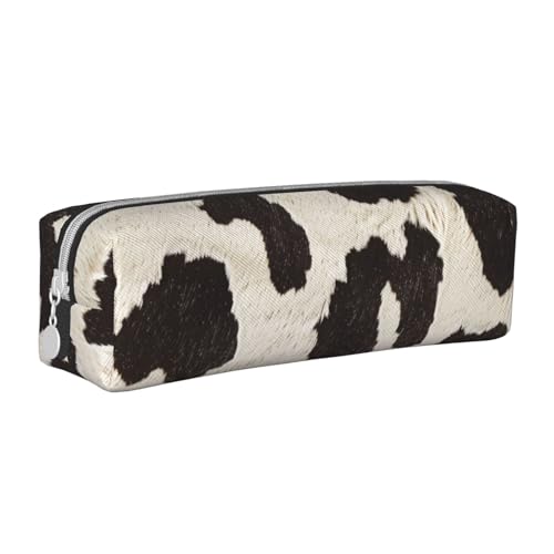 AQRJLPO Federmäppchen mit Kuhfell-Aufdruck, Leder, einfaches Federmäppchen, niedliches Federmäppchen, Stifteetui, Schule, Schreibwaren, Organizer, Make-up-Tasche für Jungen, Mädchen, Studenten, weiß von AQRJLPO