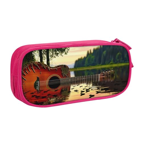 AQRJLPO Federmäppchen mit Lake Gitarre, reflektierender Druck, für Jungen und Mädchen, großes Fassungsvermögen, Büro, Schule, Studenten, Schreibwaren-Tasche, Stifthalter mit 2 Fächern, Schwarz, rose von AQRJLPO